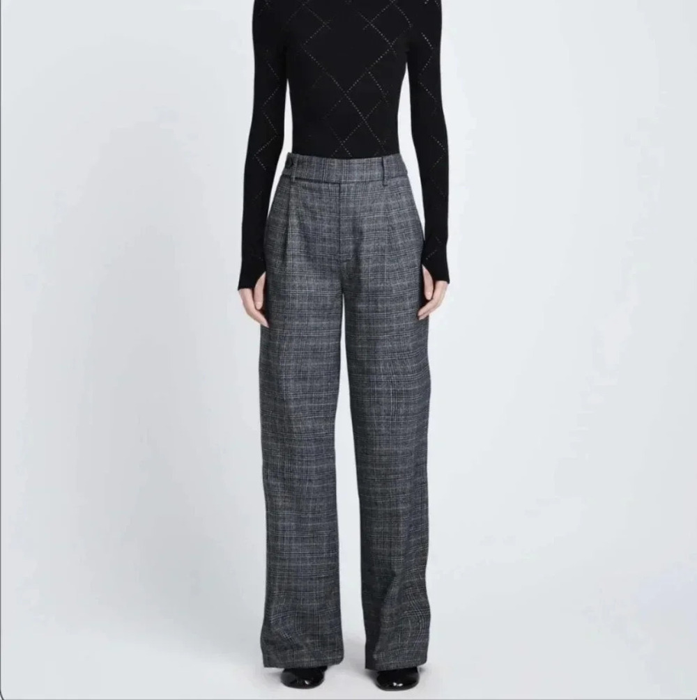NEW Proenza Schouler Gray Pants Plaid Suiting Straight Leg Trouser Medium